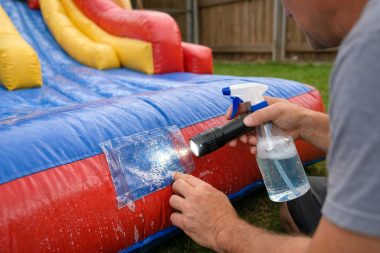 Cum testez etanșeitatea după o intervenție de reparație la un topogan gonflabil?